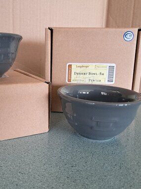Longaberger Pottery 2 Dessert Bowls in Pewter gray